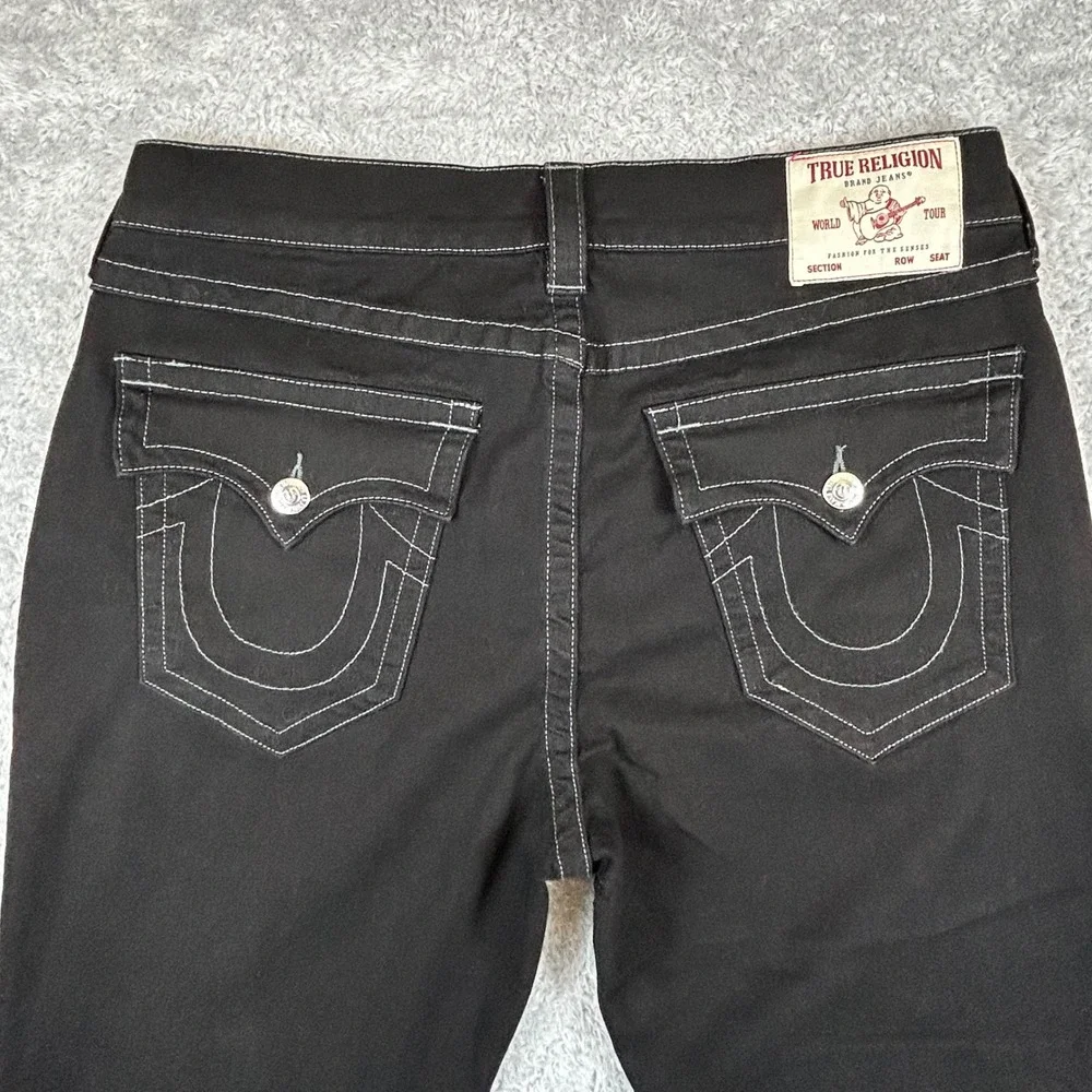 True Religion Ricky Relaxed Straight Black Contrast‎ Stitch Jeans Mens 36x29